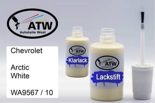 Chevrolet, Arctic White, WA9567 / 10: 20ml Lackstift + 20ml Klarlack - Set, von ATW Autoteile West.